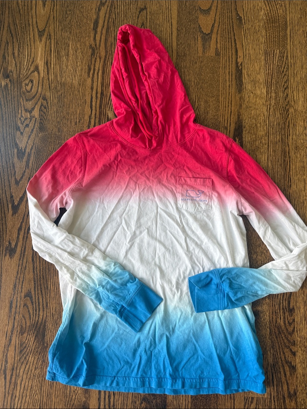 Vineyard Vines Coral to White Ombre Hoodie with Blue Whale Pocket